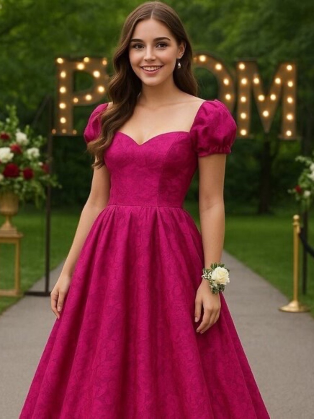 VTG 80s Loralie Pink Brocade Prom Dress 10 NOS Princess Hoco Party